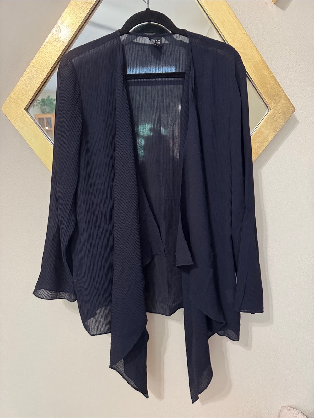 Eileen Fisher 100% Silk Black Waterfall Open Front Cardigan XL